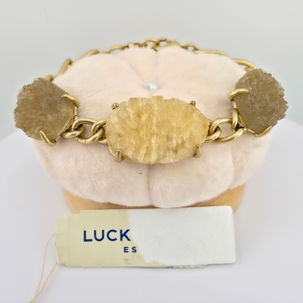 New! LUCKY BRAND Bracelet Reversible Druzy Semi-Precious Stones Gold Tone 7.75"